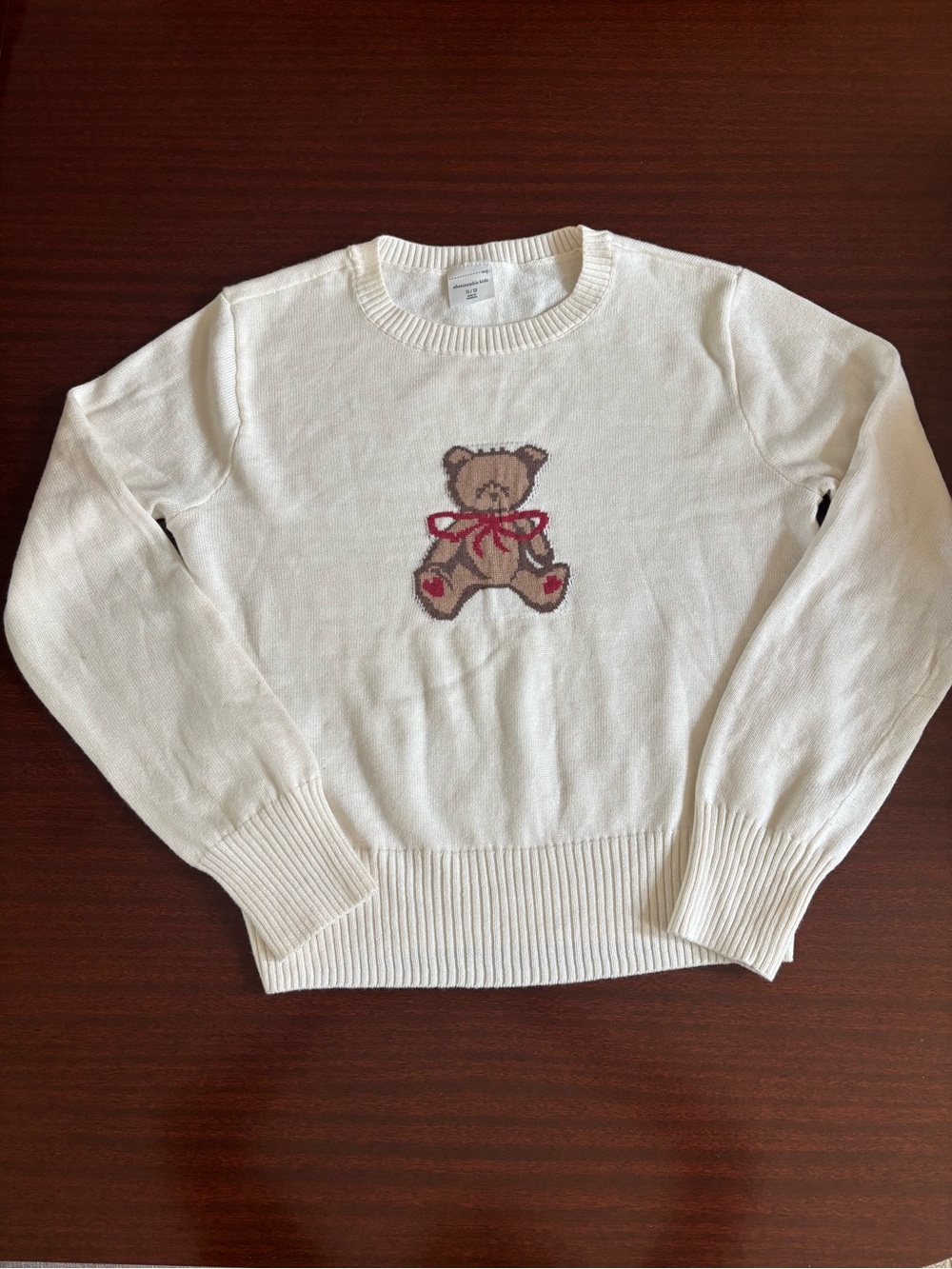 abercrombie kids Cream Knit Teddy Bear Crewneck Sweater - Picture 1 of 5
